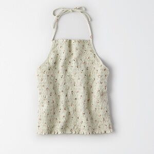 American Eagle Sage Green Floral Smocked Halter Top Size Medium